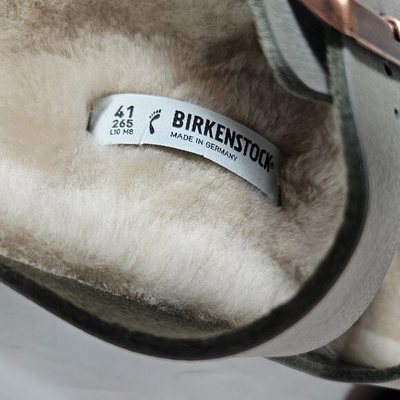 Birkenstock Gray Arizona lined slip on sandals size 41 women 10 men 8 Narrow Fit - Picture 6 of 11